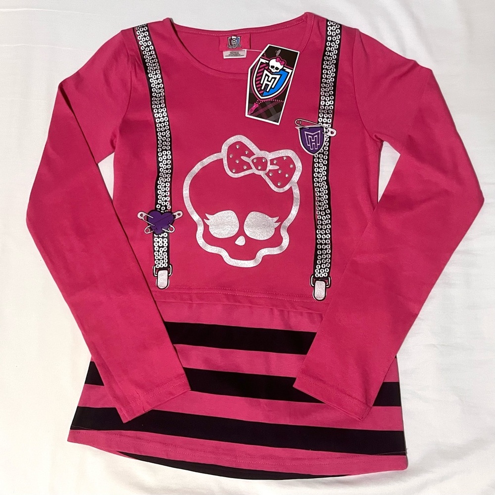 Monster High Black Pink Stripe Girls Long Sleeve Skull Scene Y2K
